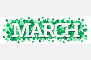 The word “March” among multiple shamrocks